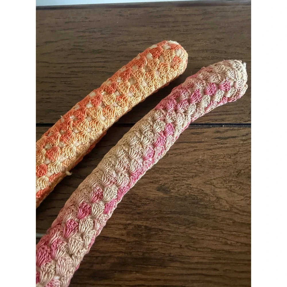 Vintage Crochet Padded Hangers Set of 2 Orange Pink Good Vintage Handmade